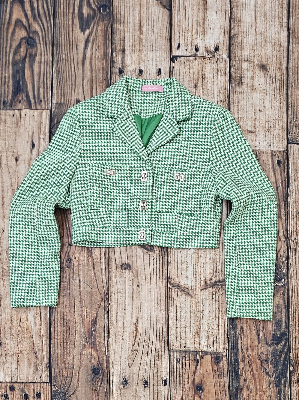 JJ's Fairyland Cropped Green Houndstooth Blazer Jacket